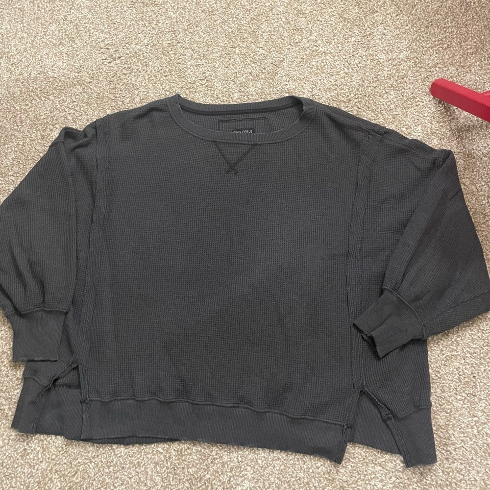 American Eagle “Lived In” Crew Neck Waffle Sweater